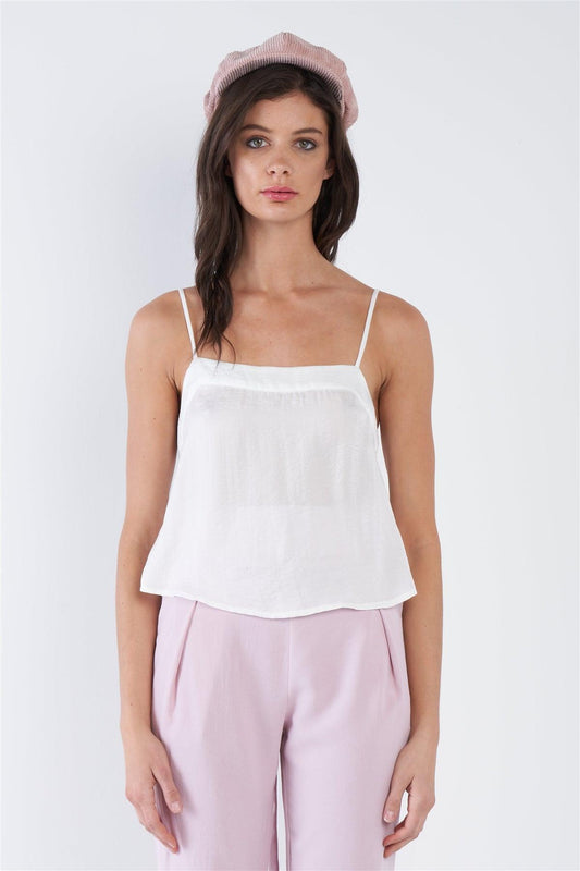 Off-White Sheer Silk Mini Side Slit Cami Top /3-2-1