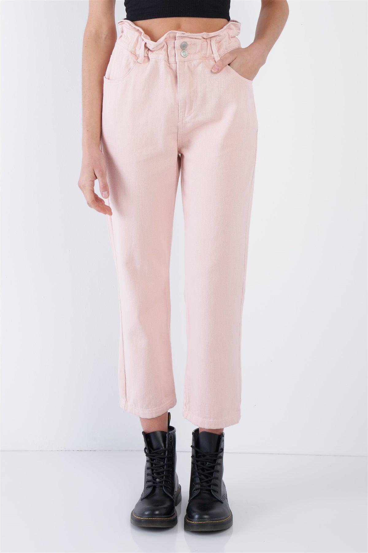 Blush Paperbag Waist Straight Leg Jeans /3-2-1