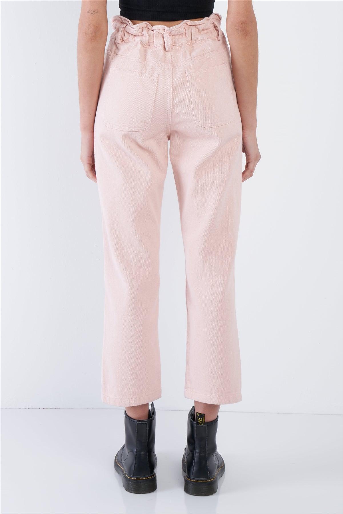 Blush Paperbag Waist Straight Leg Jeans /3-2-1