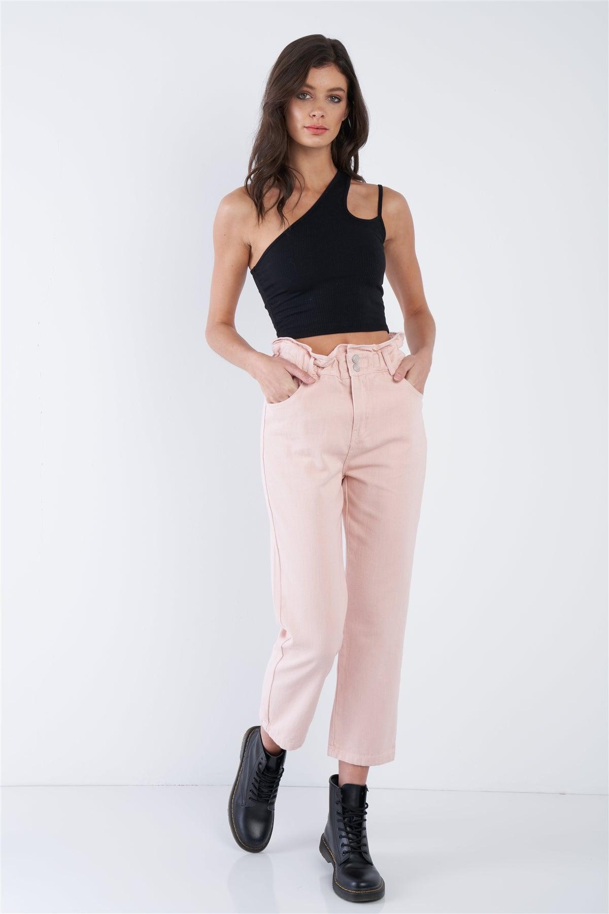 Blush Paperbag Waist Straight Leg Jeans /3-2-1