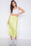 Retro Neon Lime Silk Round Hem Midi Skirt /2-1-1