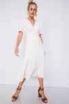 Yogurt V-Neck Mock Wrap Modern Midi Dress /3-2-1