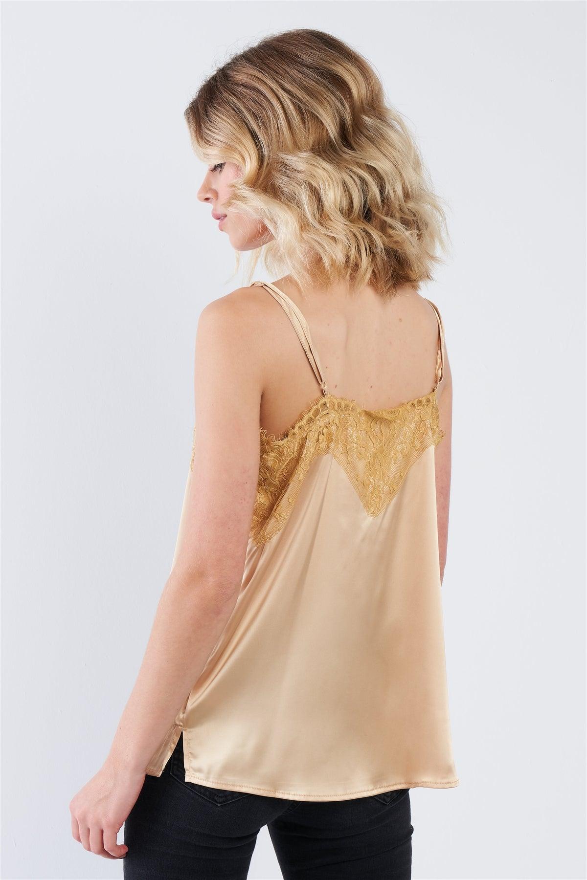 Golden Yellow Satin Lace V-Neck Adjustable Cami Top /3-2-1