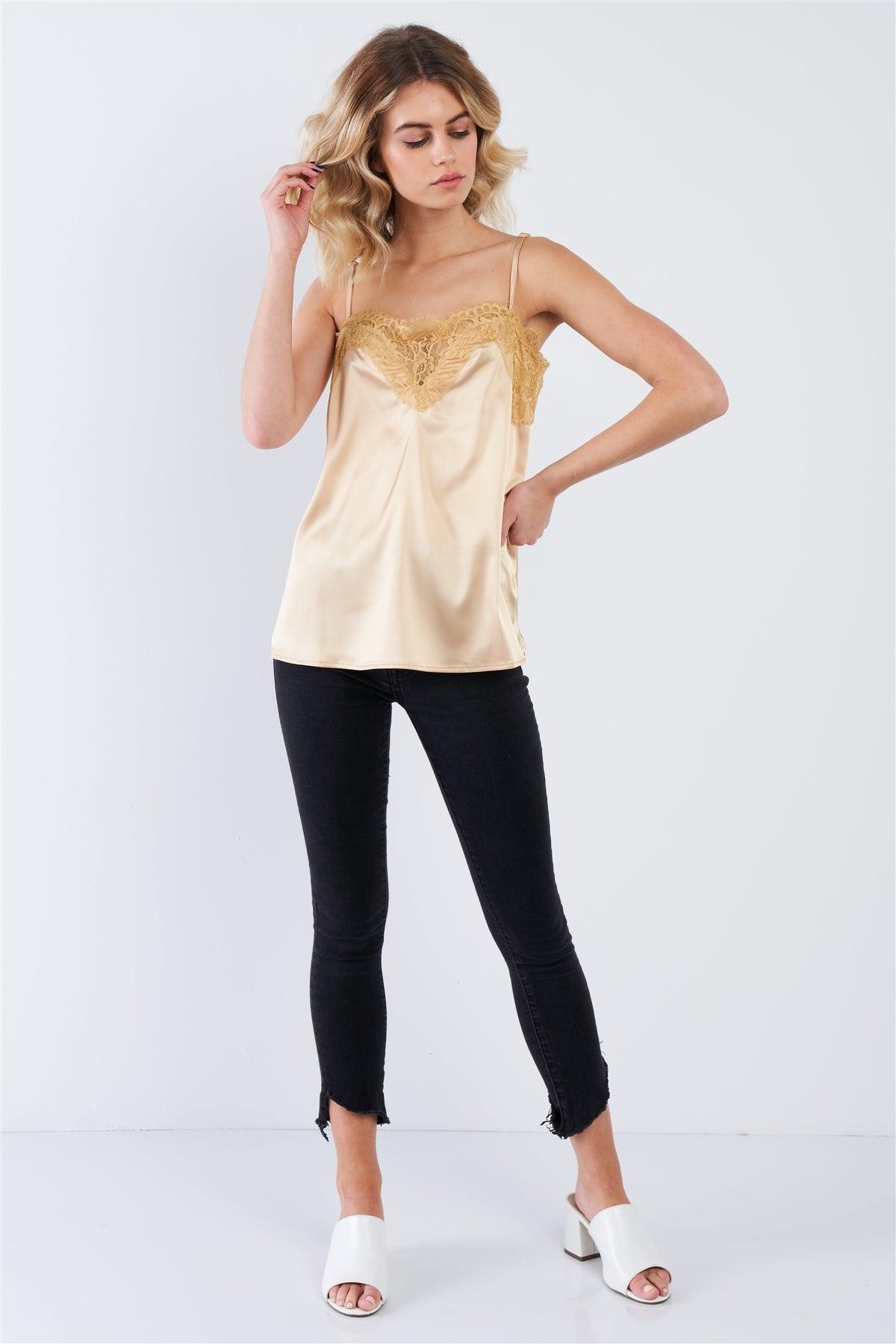 Golden Yellow Satin Lace V-Neck Adjustable Cami Top /3-2-1