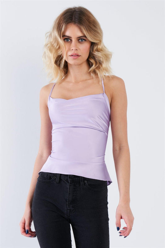 Lavender Silk Criss-Cross Open Back Retro Chic Top