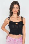 Black Cotton Self Tie Cami Strap Center Bow Cut Out Top /2-1-1