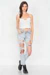 Off-White Cotton Self Tie Cami Strap Center Bow Cut Out Top  /2-1-1