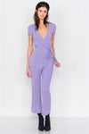 Lavender Purple Ribbed Casual Maxi V-Neck Jumpsuit /2-2-1