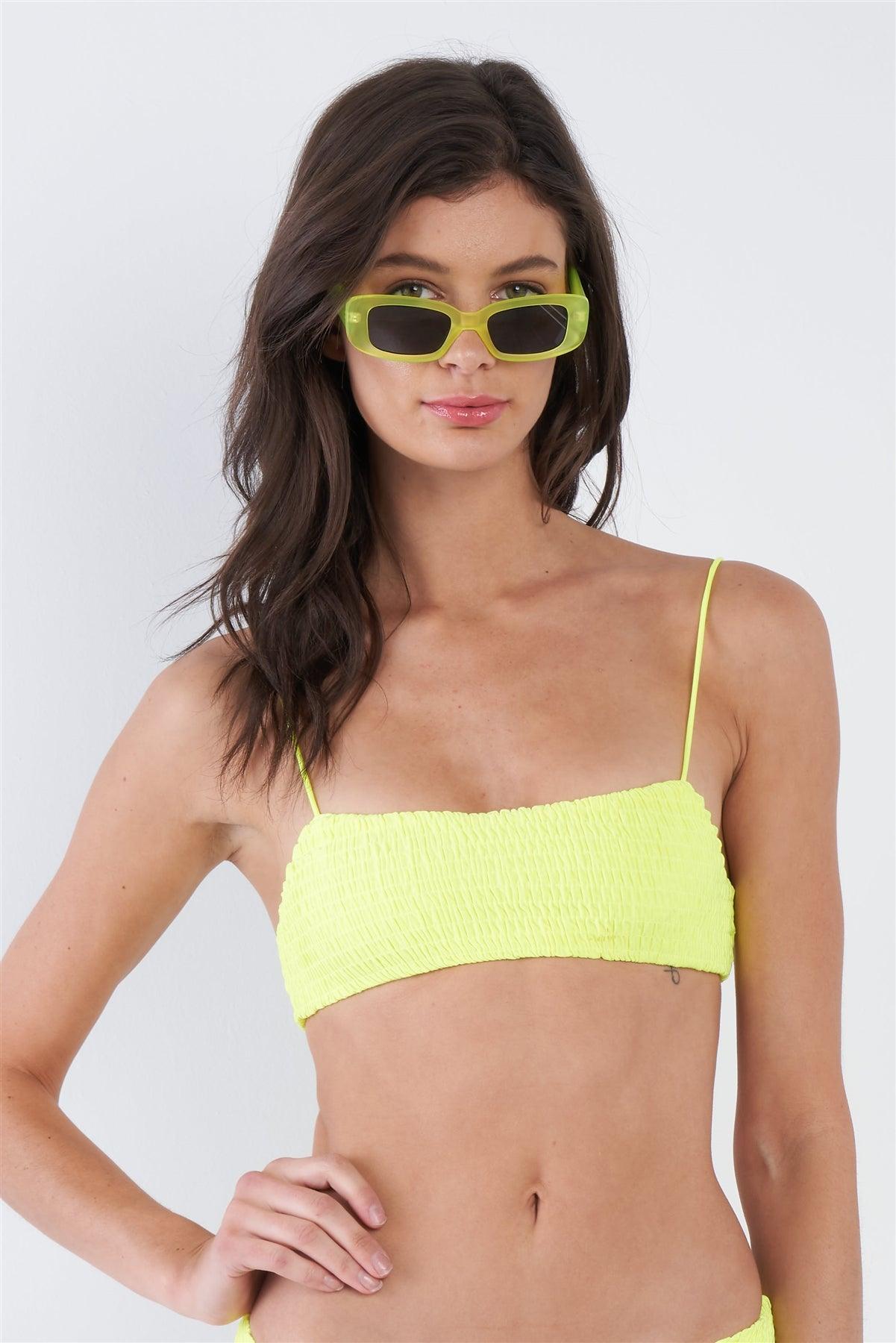 Neon Yellow Square Neck Cami & V-Cut High Thigh Bikini Set /2-2-1