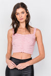 Dusty Rose Embroidered Knot Frill Trim Crop Tank Top /3-2-1