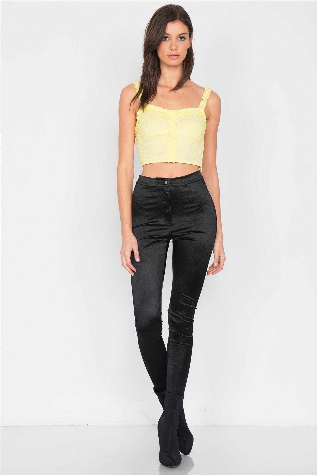 Lemon Embroidered Knot Frill Trim Crop Tank Top  /2-1-1