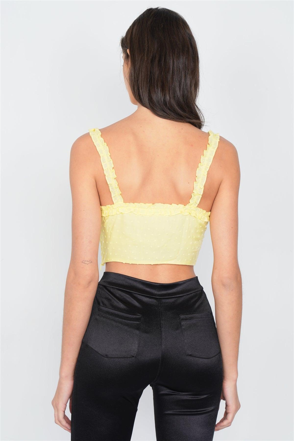 Lemon Embroidered Knot Frill Trim Crop Tank Top  /2-1-1