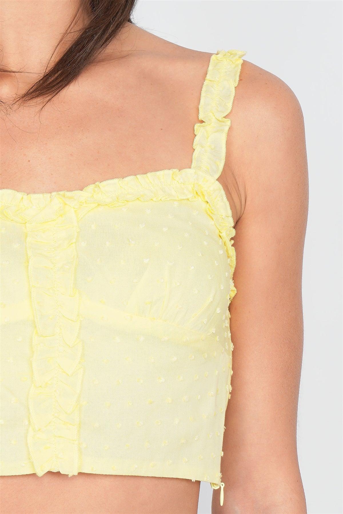 Lemon Embroidered Knot Frill Trim Crop Tank Top  /2-1-1