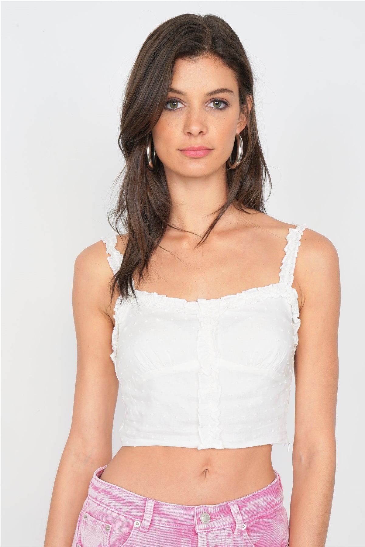 Off-White Embroidered Knot Frill Trim Crop Tank Top /2-1-1