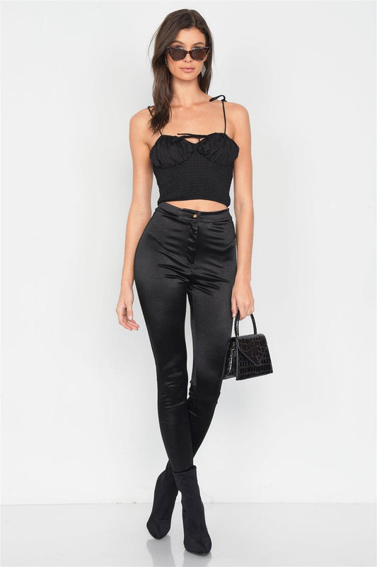 Black Ruched Bustier Elasticized Crop Top /4-2-1