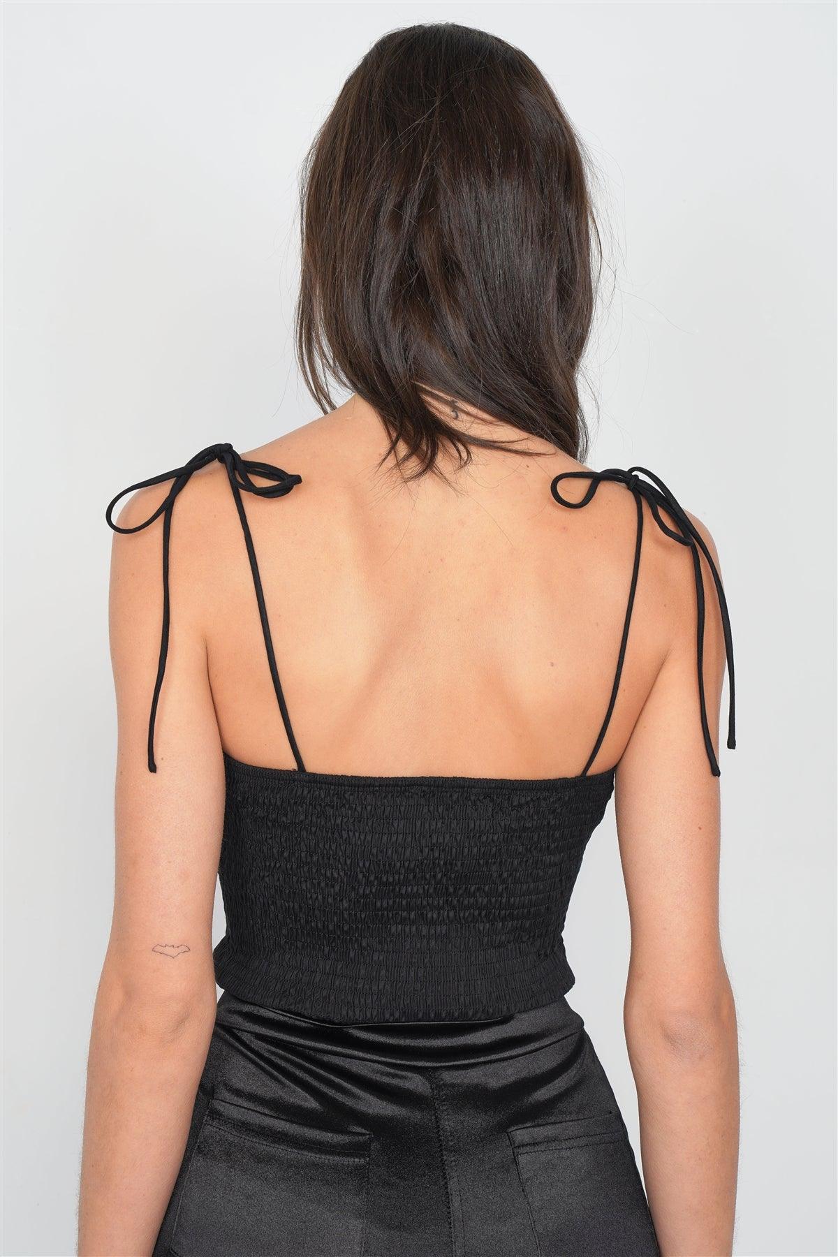 Black Ruched Bustier Elasticized Crop Top /4-2-1