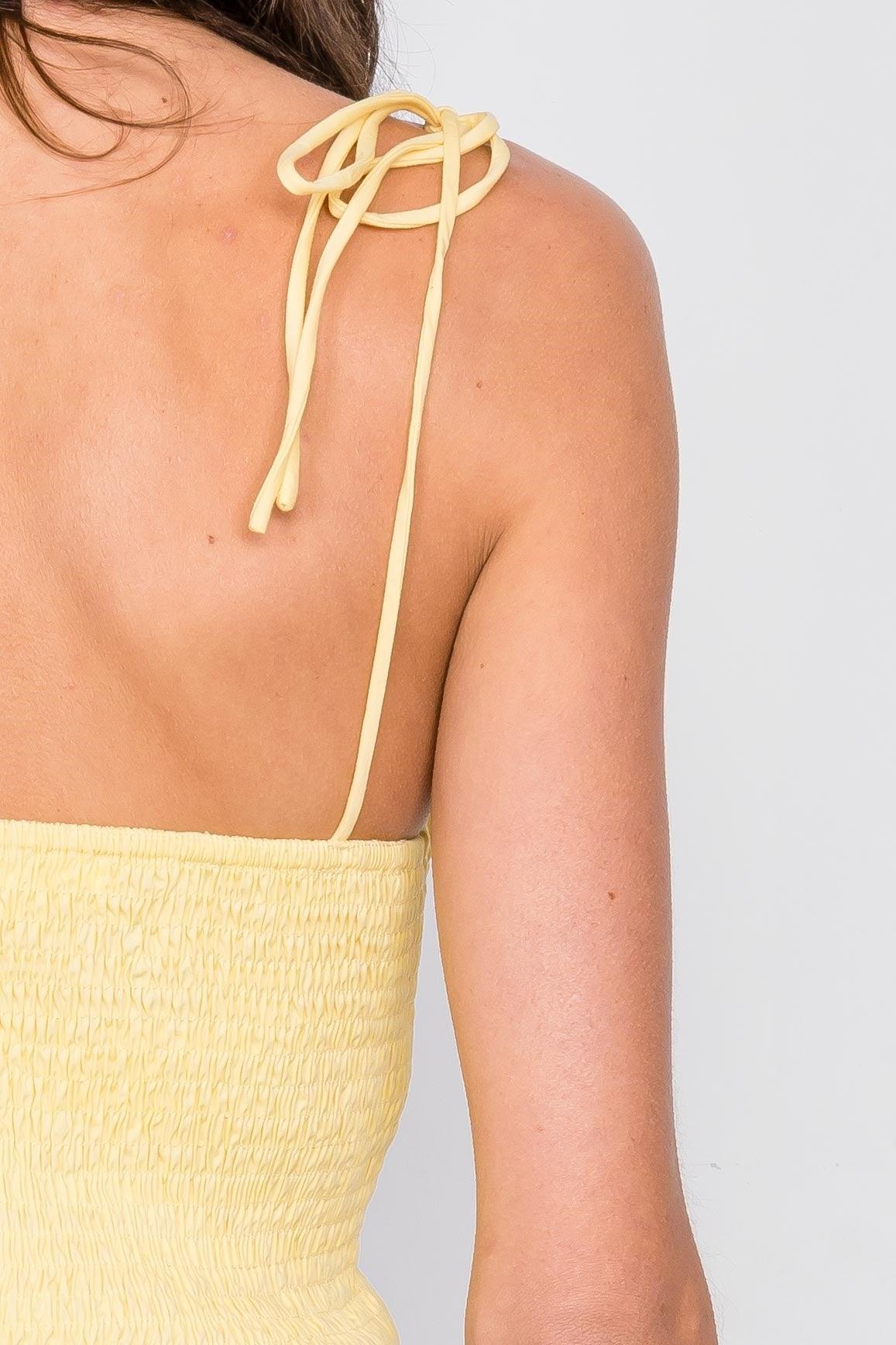 Yellow Ruched Bustier Elasticized Crop Top /4-2-1