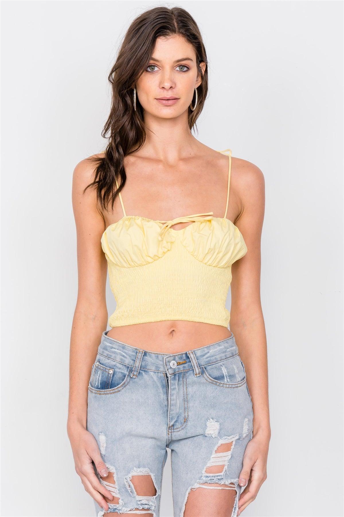 Yellow Ruched Bustier Elasticized Crop Top /4-2-1