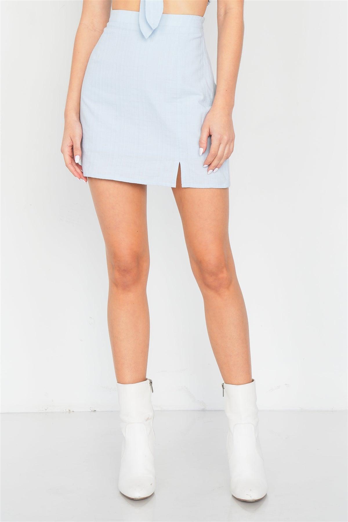 Sky Blue Crop Front Knot & Mini Skirt Set /4-2-1