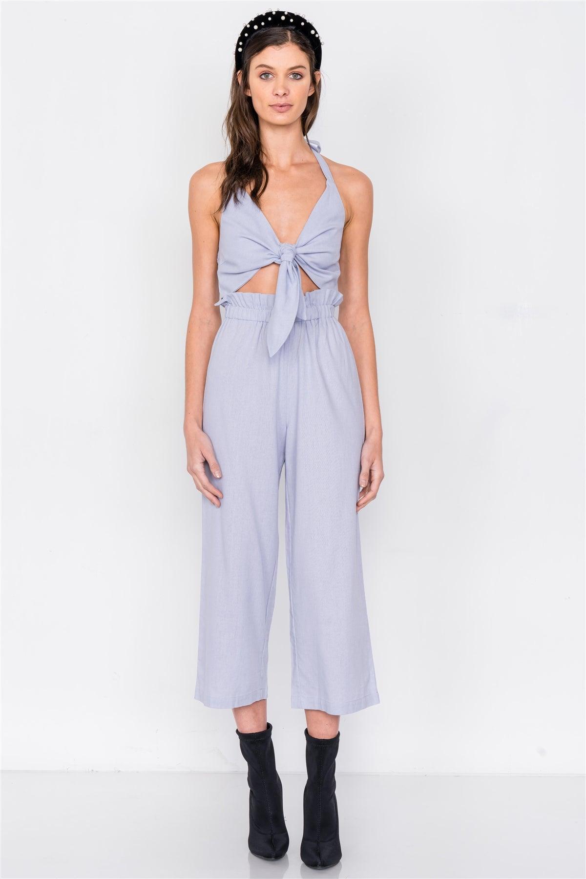 Periwinkle Cotton Center Cut Out Ankle Wide Leg Jumpsuit /3-2-1