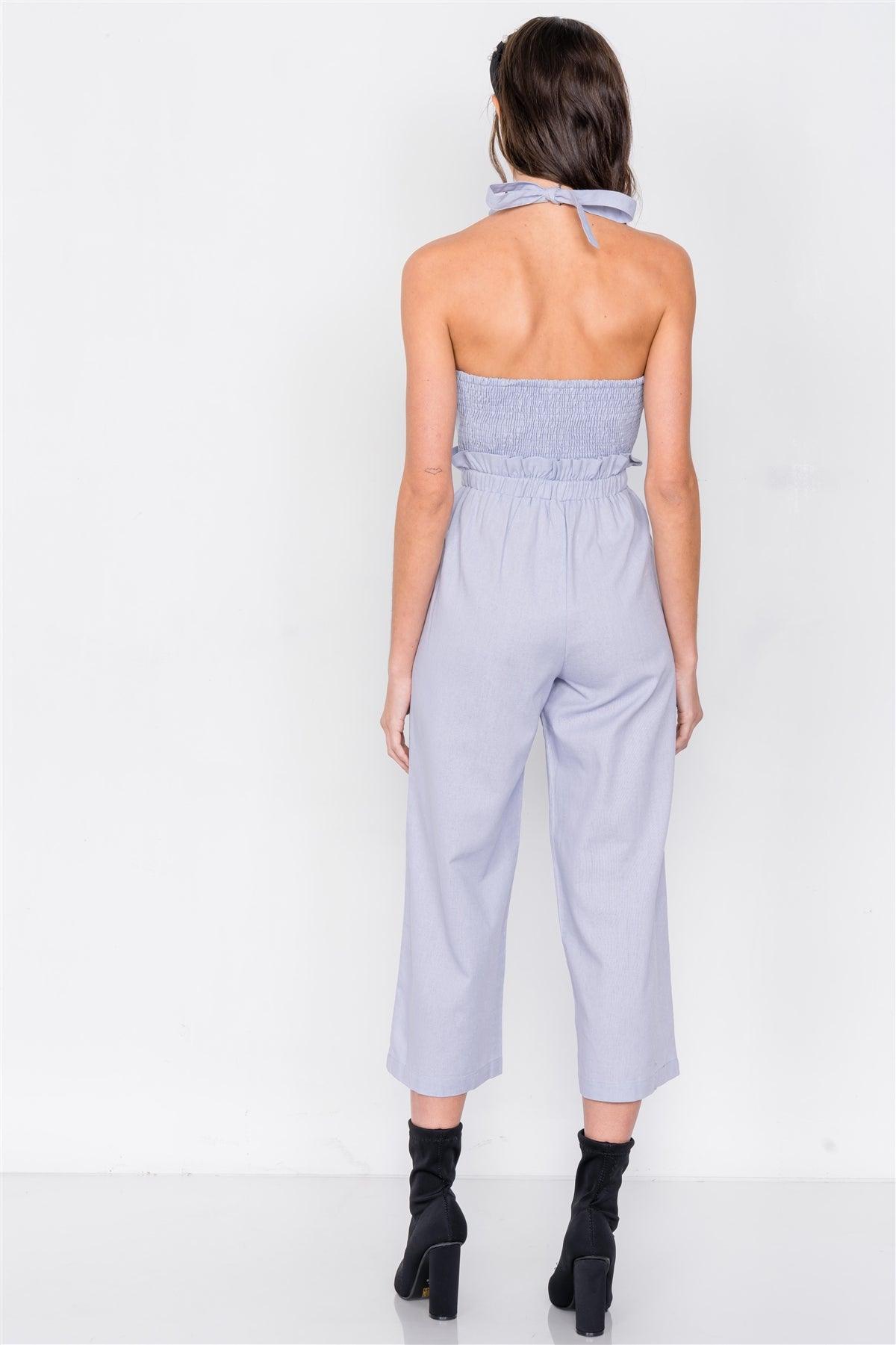 Periwinkle Cotton Center Cut Out Ankle Wide Leg Jumpsuit /3-2-1