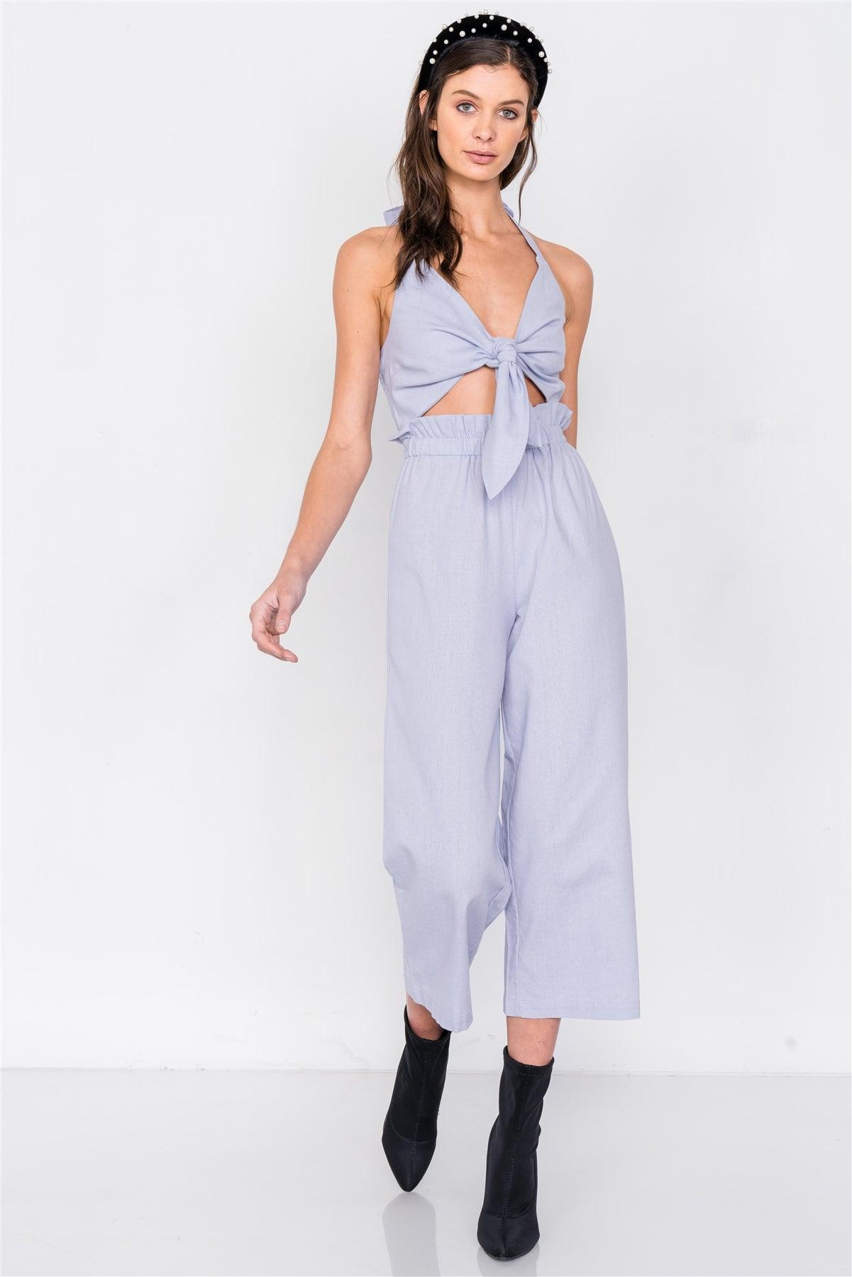 Periwinkle Cotton Center Cut Out Ankle Wide Leg Jumpsuit /3-2-1