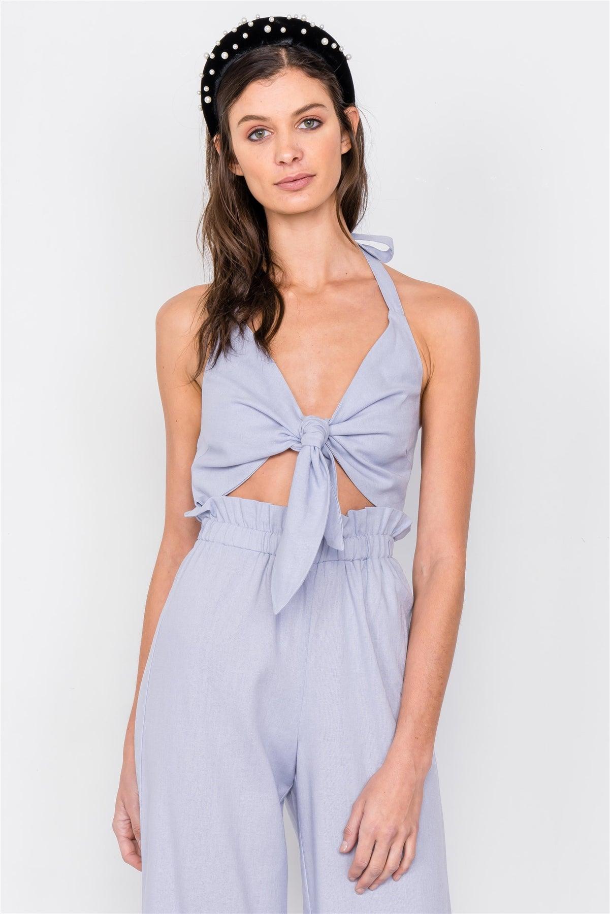 Periwinkle Cotton Center Cut Out Ankle Wide Leg Jumpsuit /3-2-1