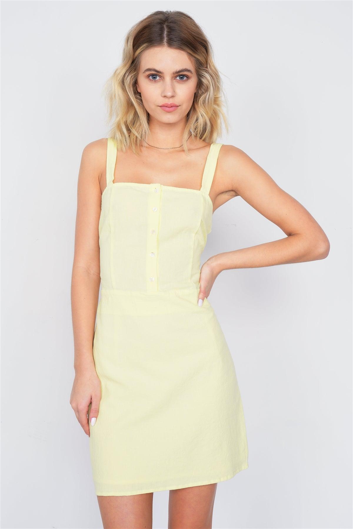 Lemonade Yellow Open Back Lace Up Mini Chic Dress  /3-2