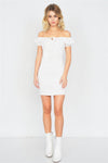 Off-White Square Neck Ruched Center Keyhole Mini Dress /3-2-1