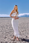 Off-White Mini Boho Lace Up Crop Top & High-Waist Frill Trim Maxi Skirt Set /3-2-1