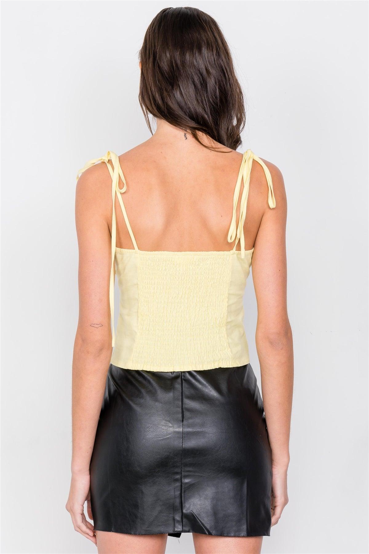 Yellow Button Down Bustier Crop Top /3-2-1