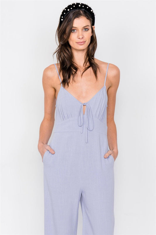 Lavender V-Neck Casual Maxi Jumpsuit   /4-2-1