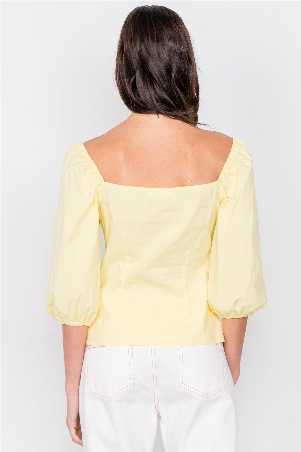 Yellow Square Neck Front Tie Cut Out Top /4-2-1