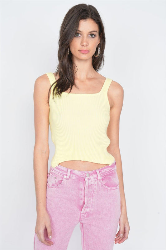 Yellow Ribbed Open Back Bow Casual Cami Top  /3-2-1