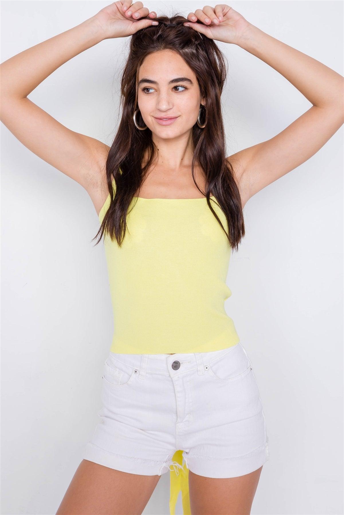 Yellow Lace-Up Open Back Sleeveless Crop Top /3-2-1