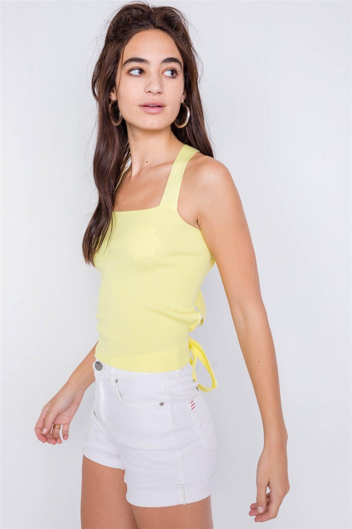 Yellow Lace-Up Open Back Sleeveless Crop Top /3-2-1