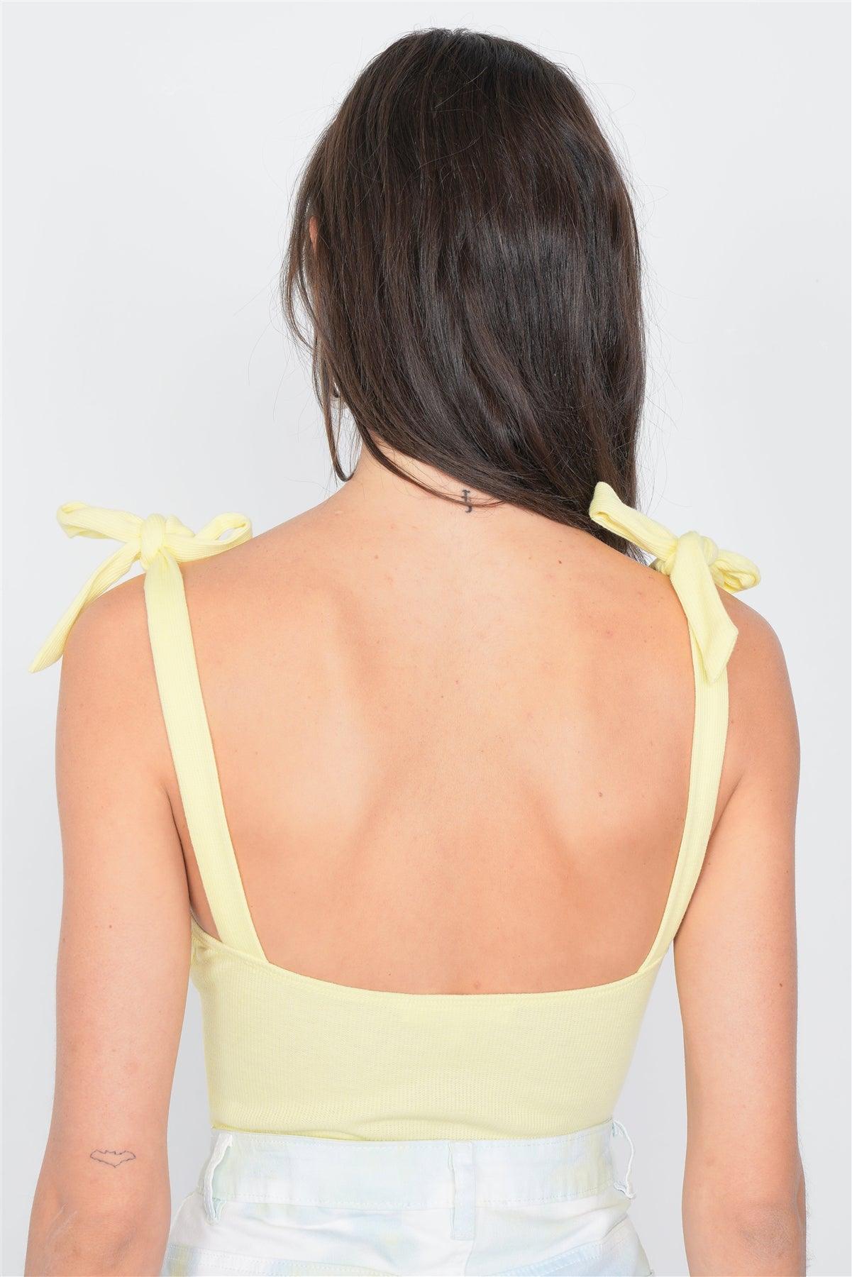 Yellow Knot Shoulder V-Neck Thong Snap Bodysuit /3-2-1