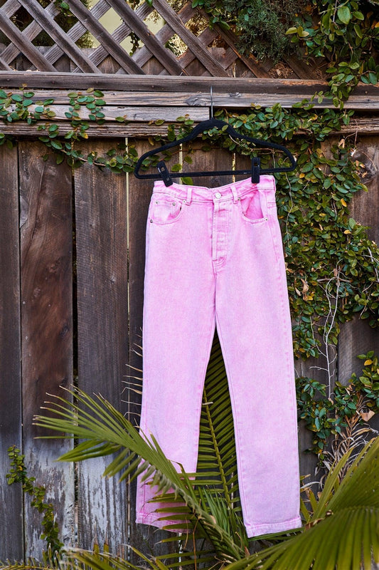 Pink Cotton Denim Acid Washed Boot Cut Jeans  /3-2-1