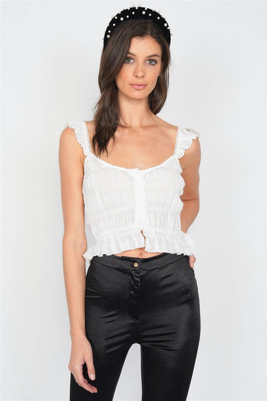 Off-White Frill Lace Trim Button Top /3-2-1