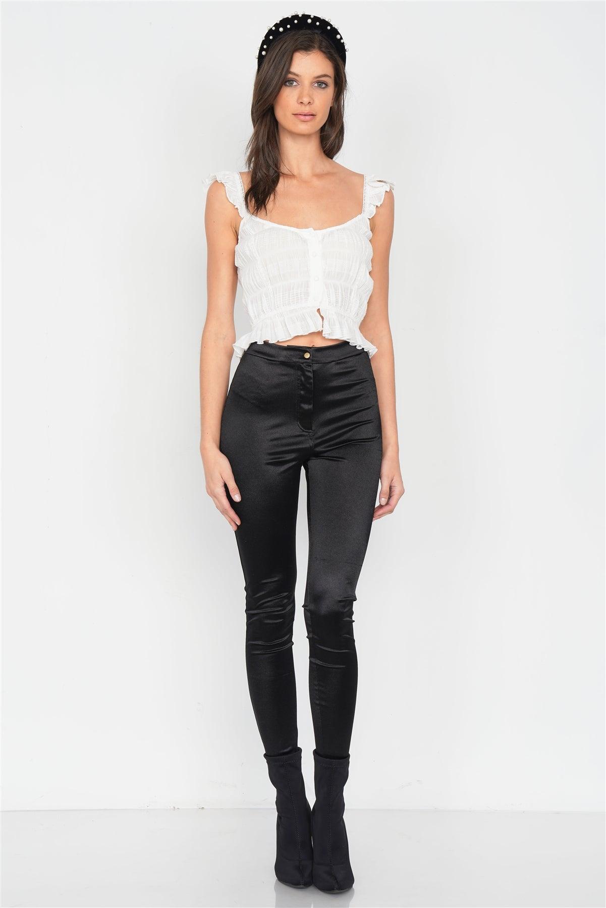 Off-White Frill Lace Trim Button Top /4-2-1