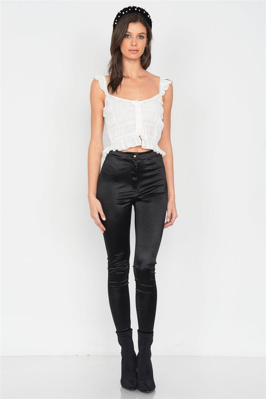 Off-White Frill Lace Trim Button Top /4-2-1