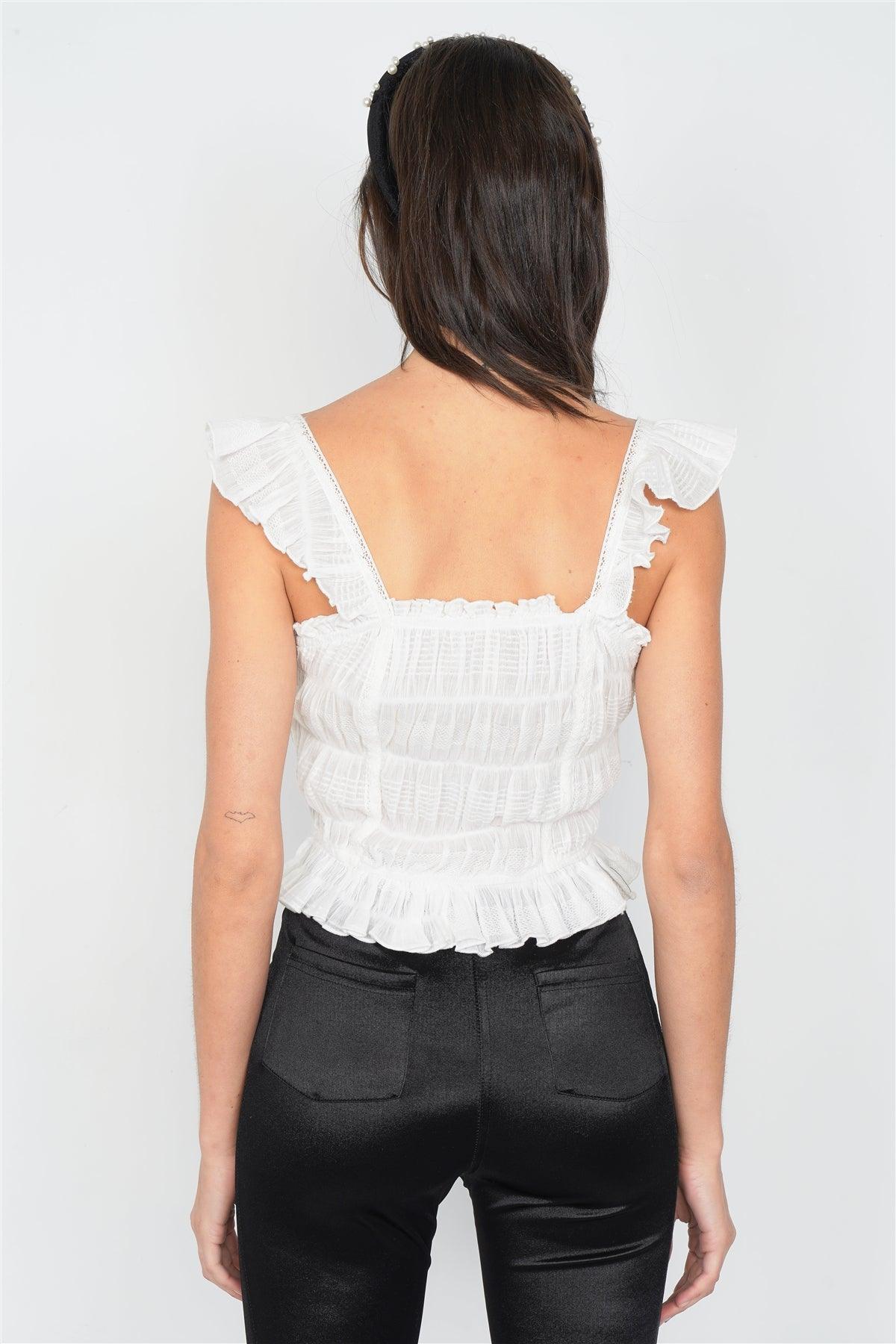 Off-White Frill Lace Trim Button Top /4-2-1