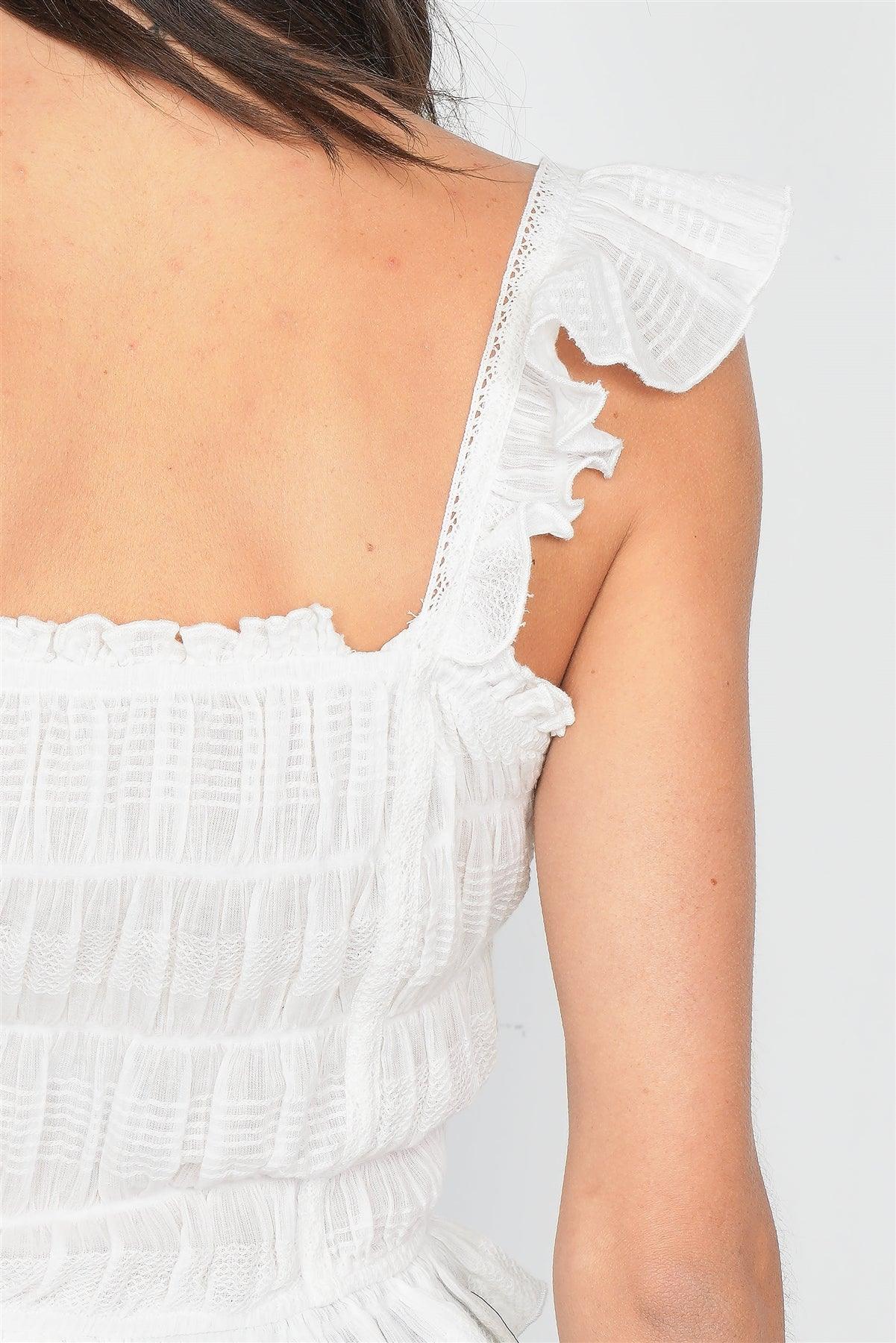 Off-White Frill Lace Trim Button Top /4-2-1