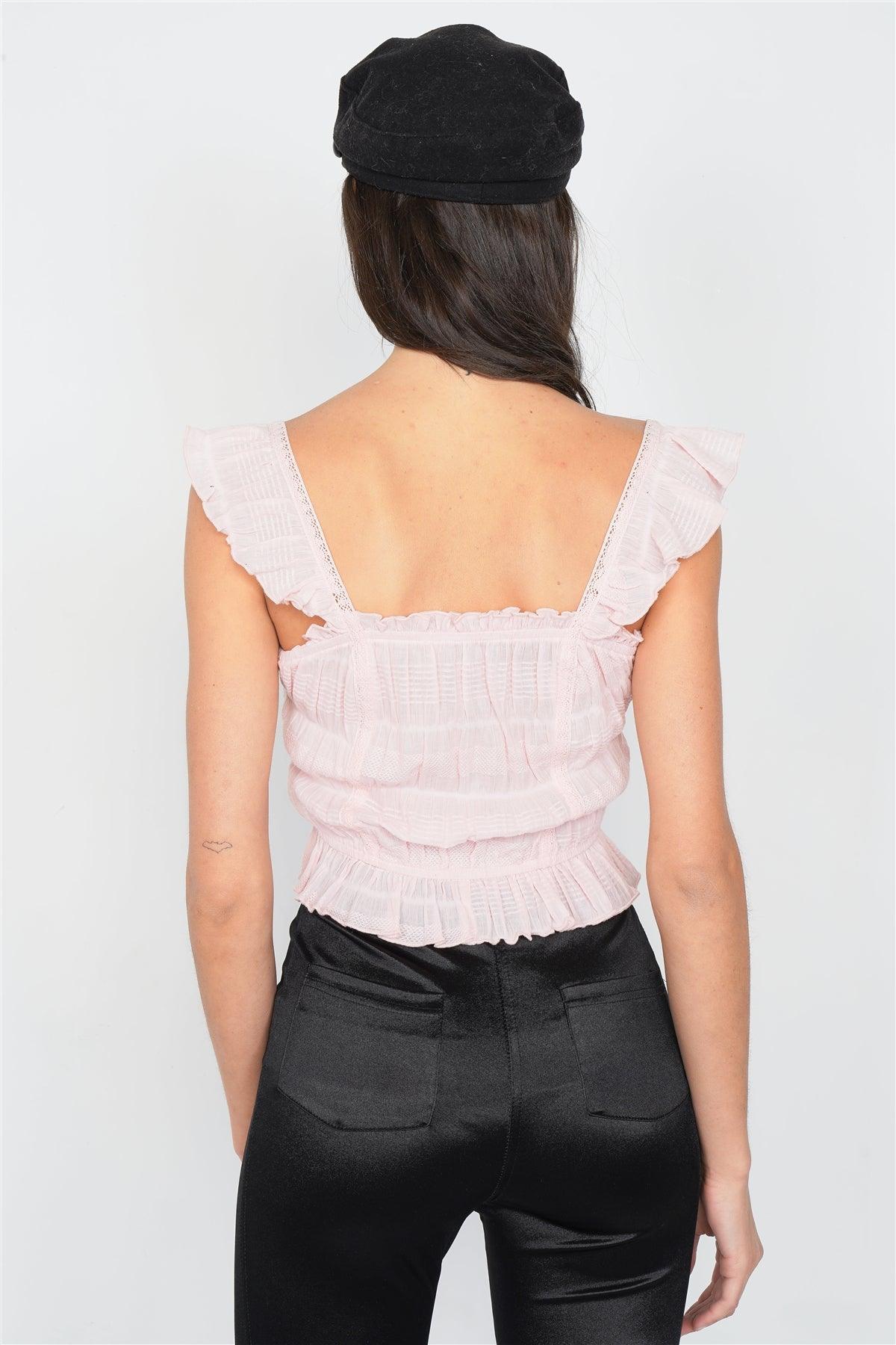 Pink Frill Lace Trim Button Top /3-2-1