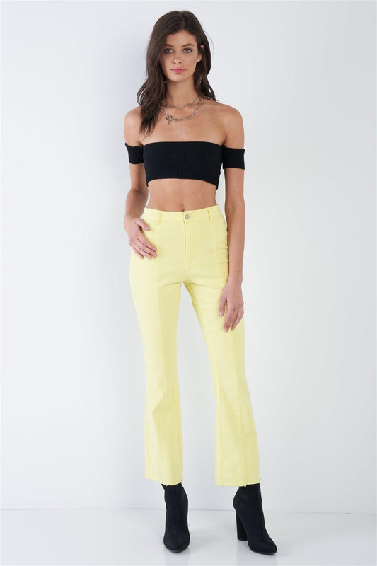 Yellow Denim Cotton Casual Front Pleat Jeans  /3-2-1