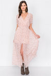 Dusty Rose Pink V-Neck Open Back Sheer Chiffon Maxi Dress  /2-2-1