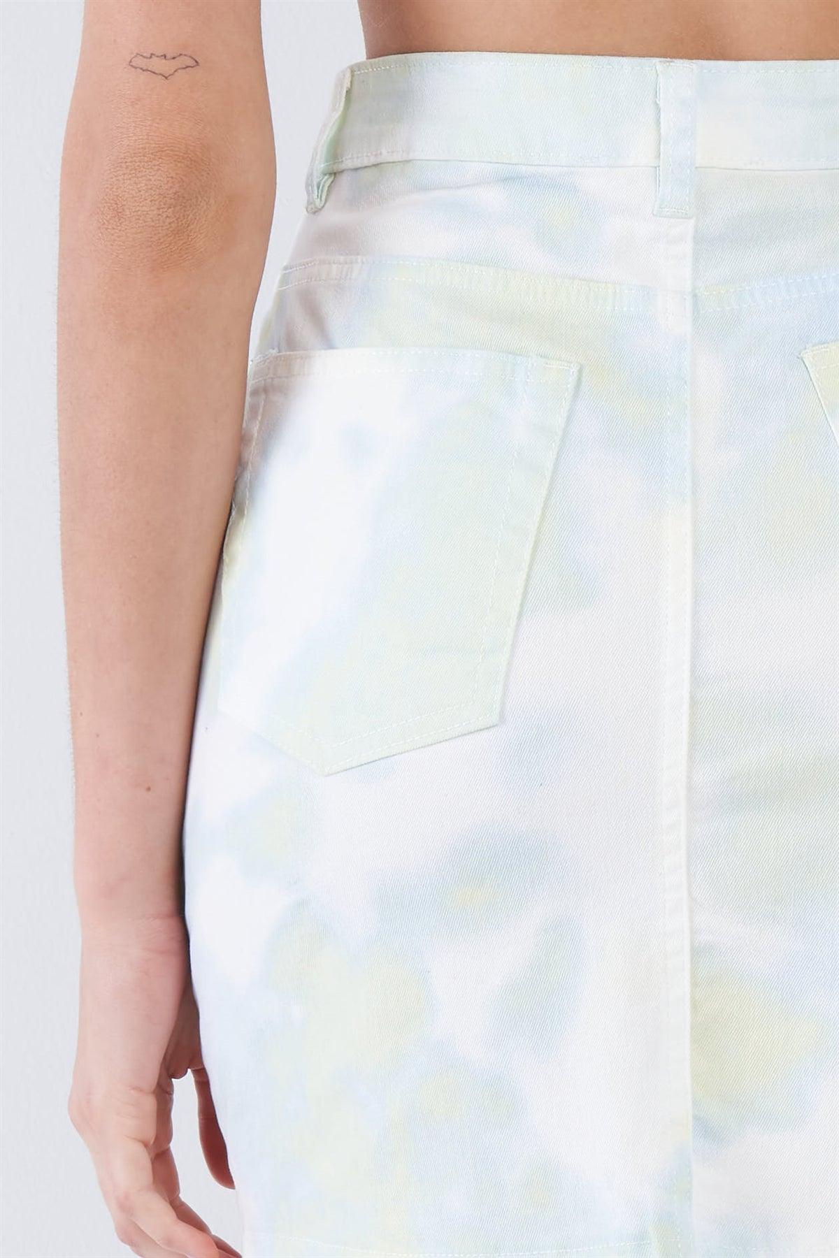 Lime Denim Tie Dye Jean Mini Skirt  /3-2-1