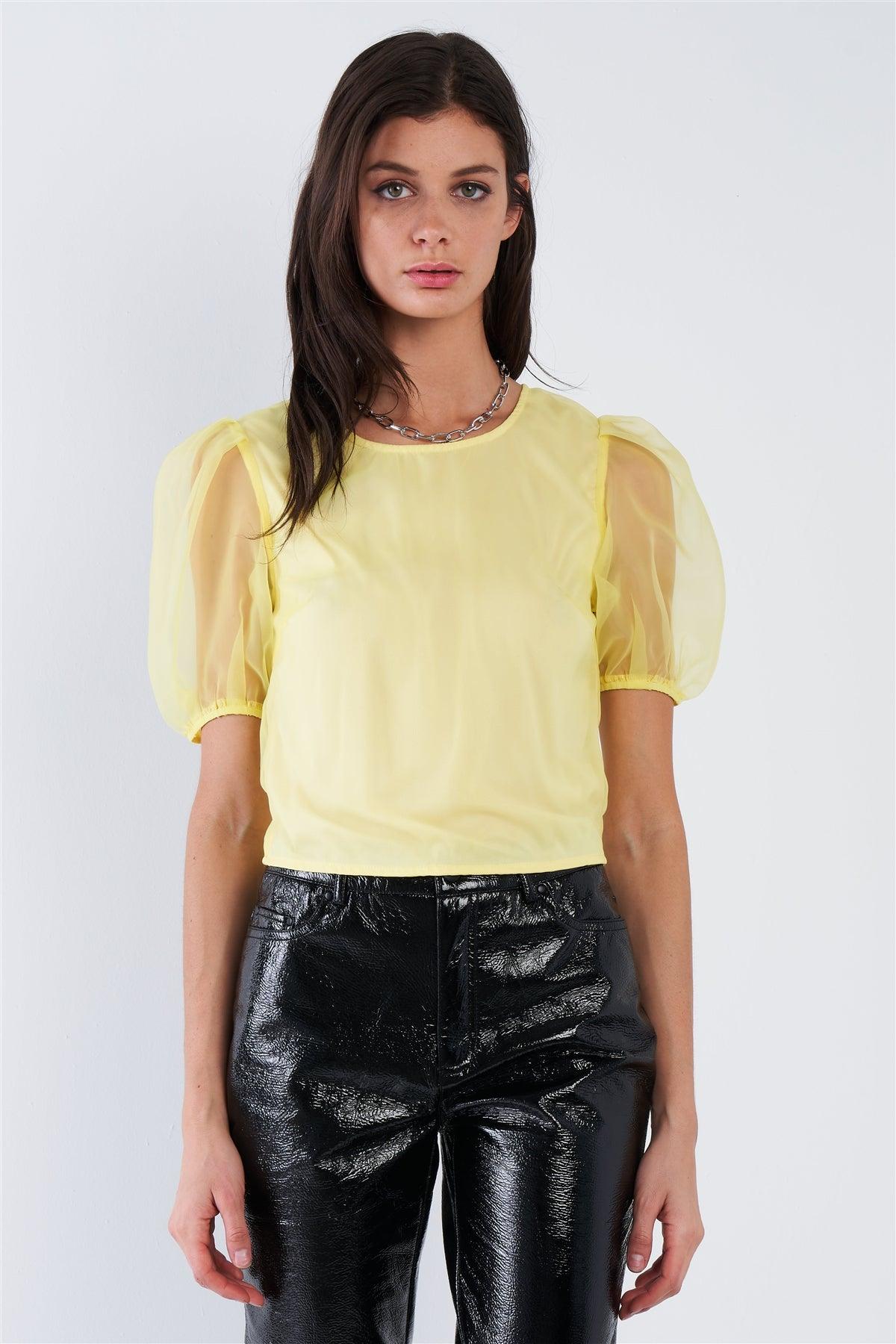 Yellow Sheer Puff Sleeve Retro Top  /3-2-1