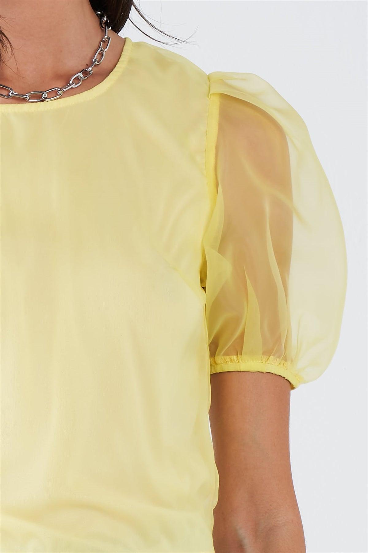 Yellow Sheer Puff Sleeve Retro Top  /3-2-1