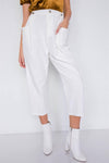 Off-White Chic Solid Ankle Wide Leg Adjustable Snap Waist Pants /4-2-1